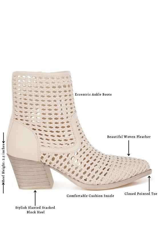 Artisole Woven Pleather Block Heel Boots