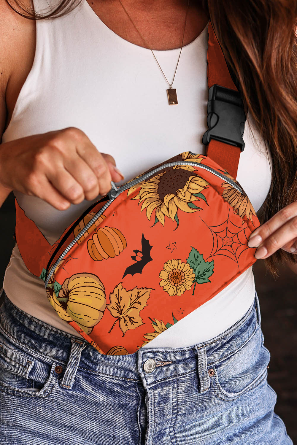 Orange Pumpkin Sunflower Halloween Graphic Crossbody Bag Dear-Lover Dropshipping