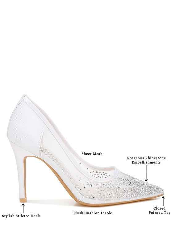High Ball Mesh Rhinestone Stiletto Pumps