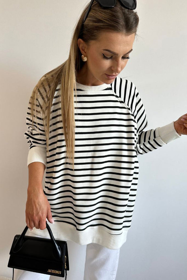 Black Stripe Raglan Sleeve Side Slits Loose Sweatshirt Dear-Lover Dropshipping