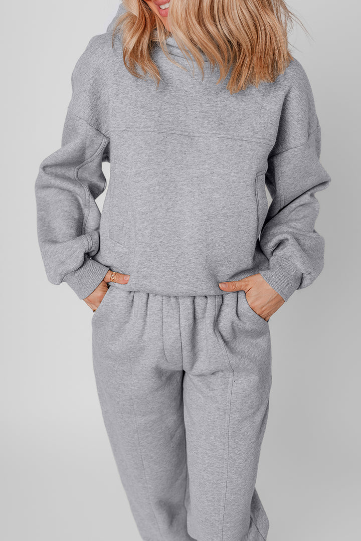 Gray Solid Exposed Seams Hoodie and Joggers Activewear Set Dear-Lover Dropshipping