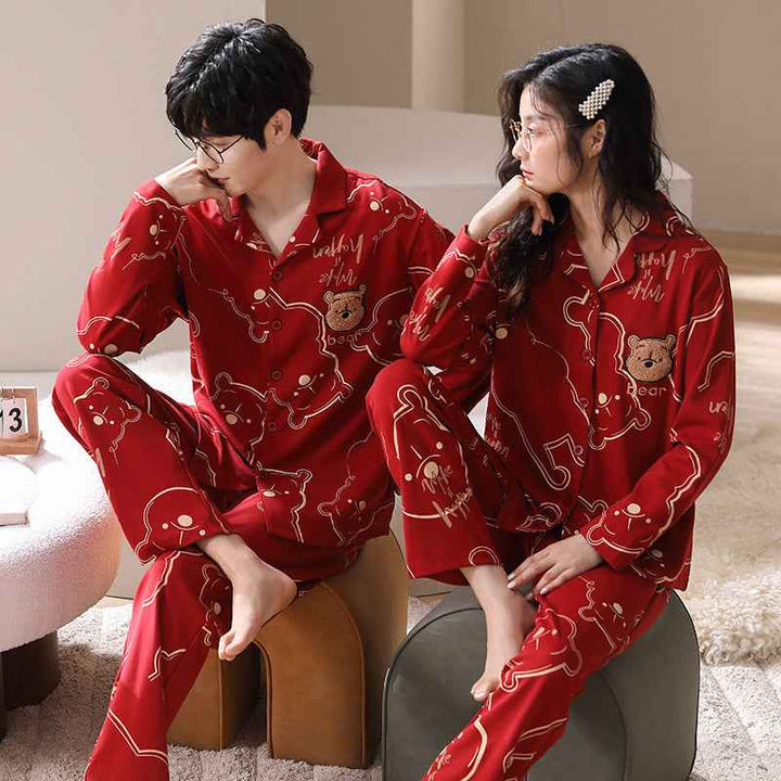 Red couple pajamas long sleeved card home clothes