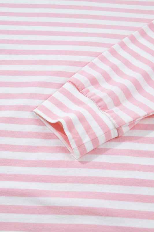 Stripe Drop Shoulder Top & Buttoned Pants Set