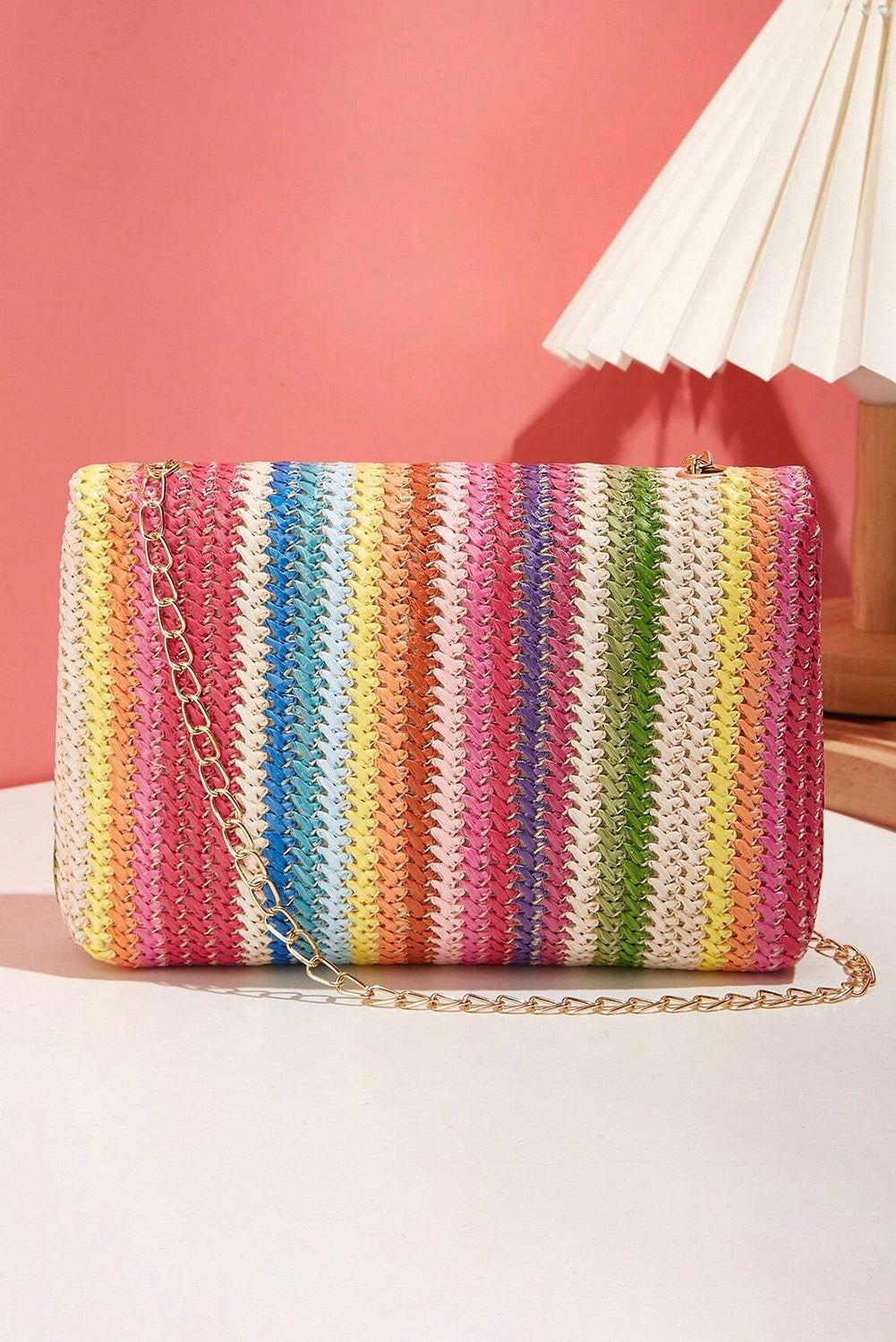 Multicolour Bohemian Woven Gold Chain Shoulder Bag Dear-Lover Dropshipping