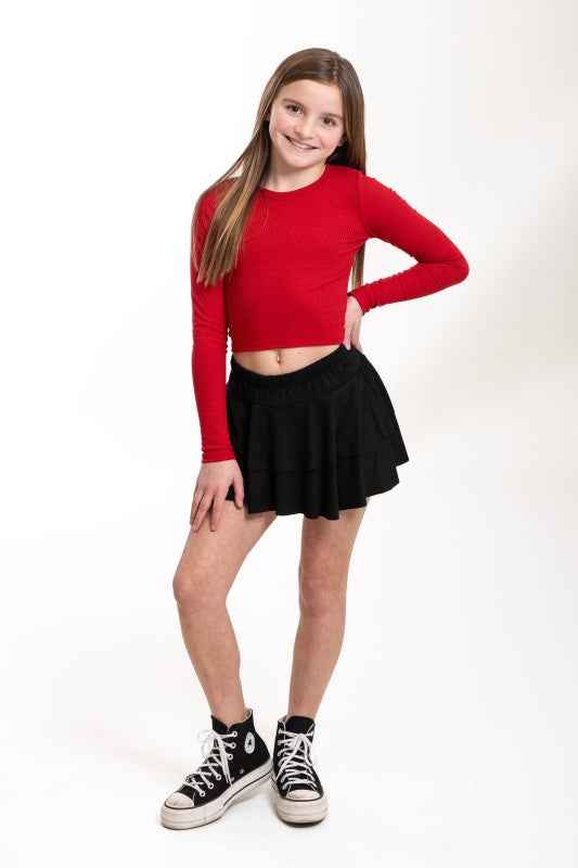 Girls Lily Long Sleeve Ribbed Crop Top
