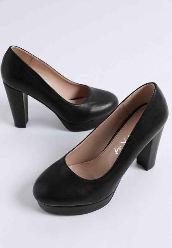 Damsor Faux Leather Block Heel Pumps