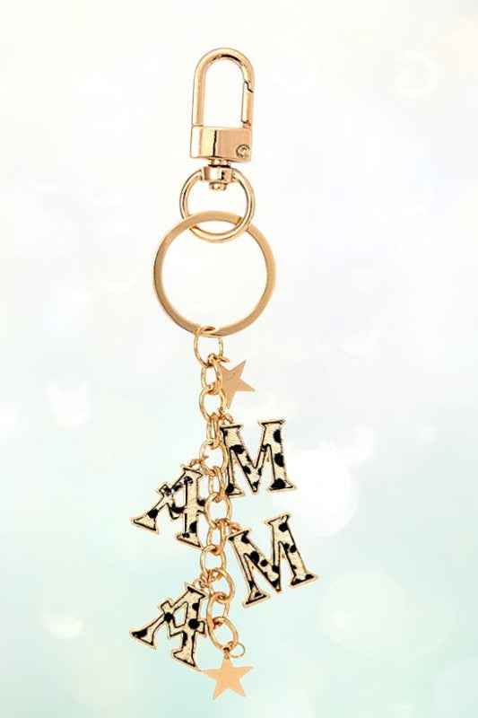 CHEETAH PRINT MAMA STAR LINK DROP KEYCHAIN