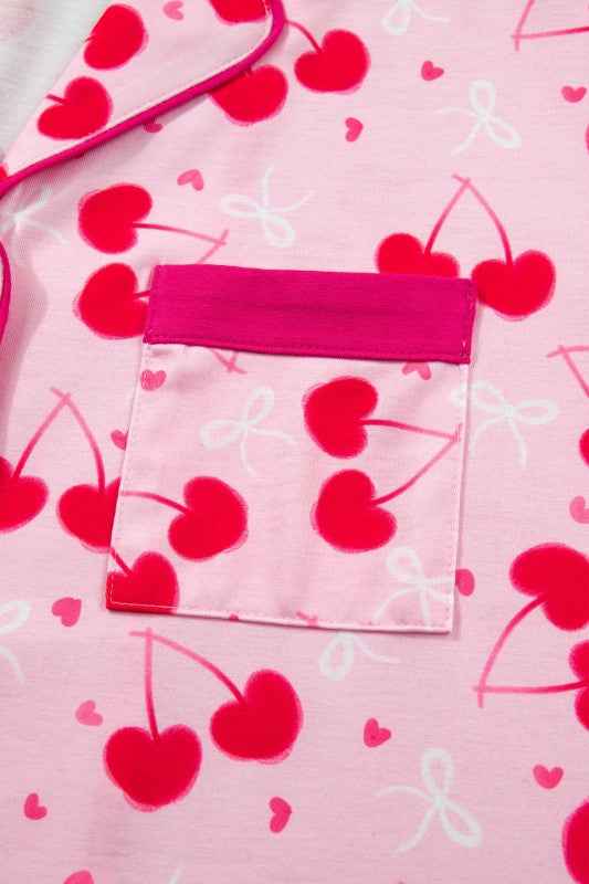 Cherry Bow Tie Top and Shorts Pajama Set
