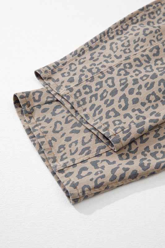 Leopard Drawstring Elastic Waist Pocketed Jeans