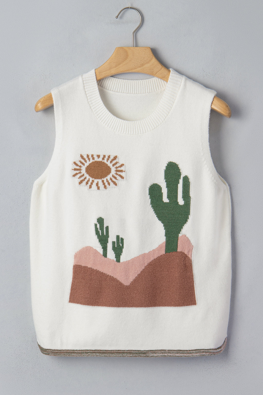 Multicolour Cactus Western Oasis Loose Sweater Vest Dear-Lover Dropshipping