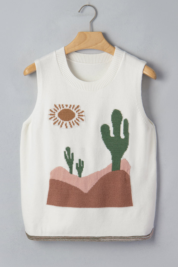 Multicolour Cactus Western Oasis Loose Sweater Vest Dear-Lover Dropshipping