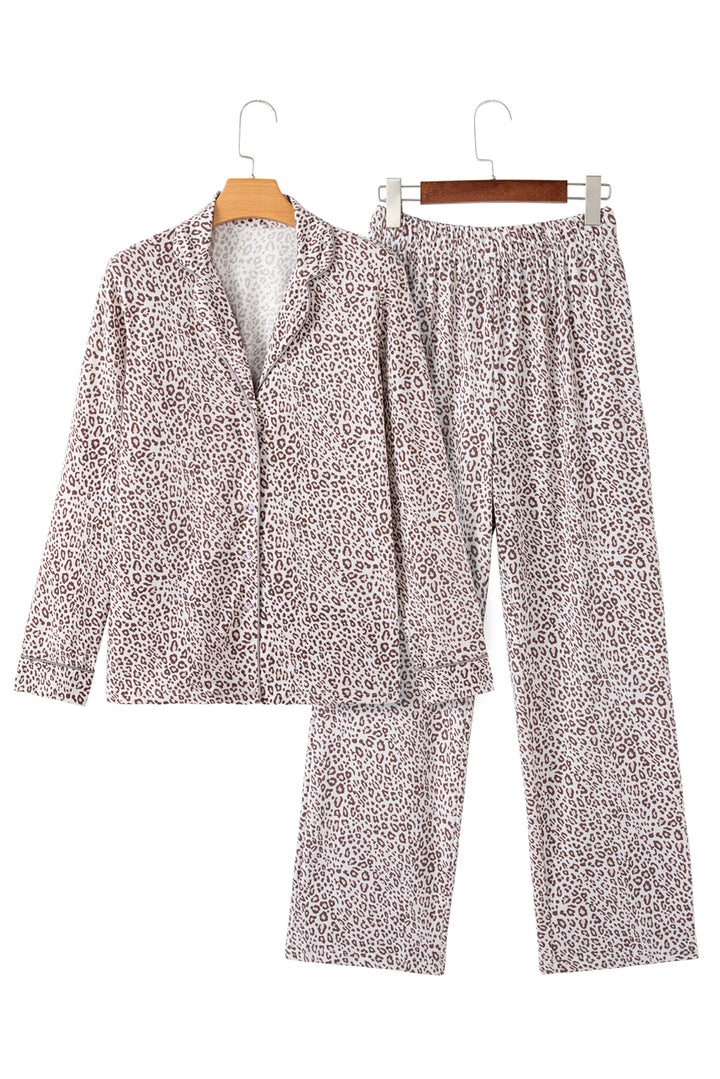 White Leopard Print Long Sleeve and Pants Pajamas Set Dear-Lover Dropshipping
