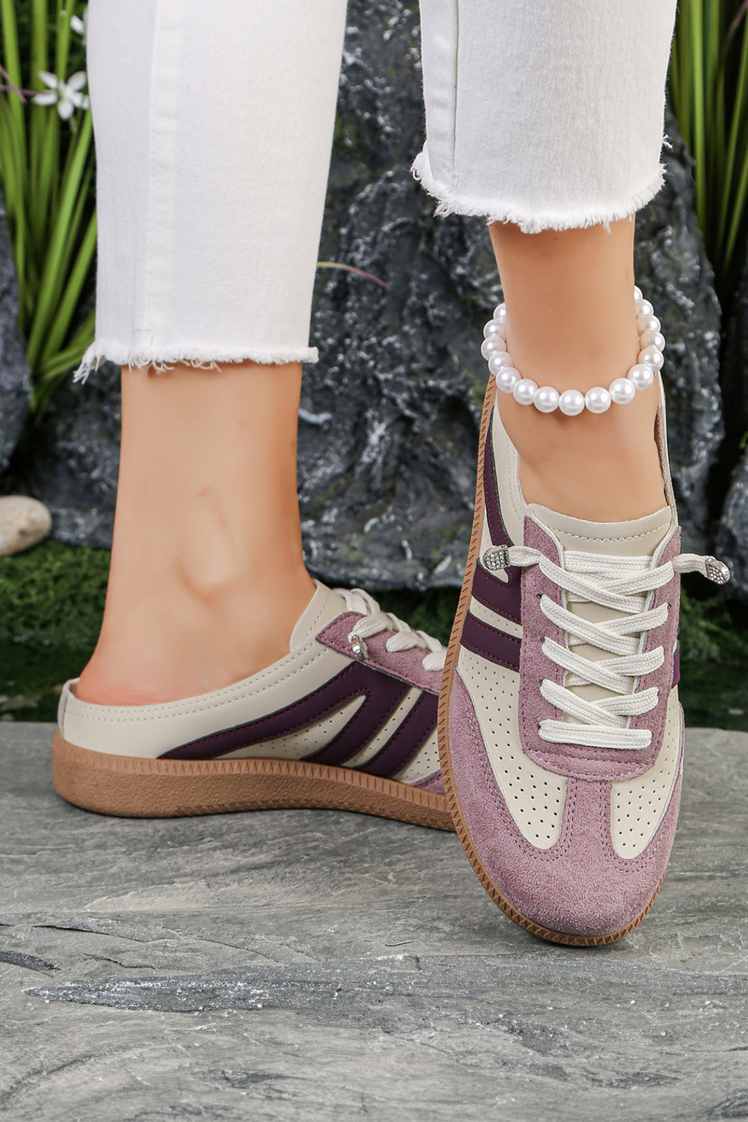 Pink Eyelet PU Leather Patchwork Color Pop Sneakers Dear-Lover Dropshipping