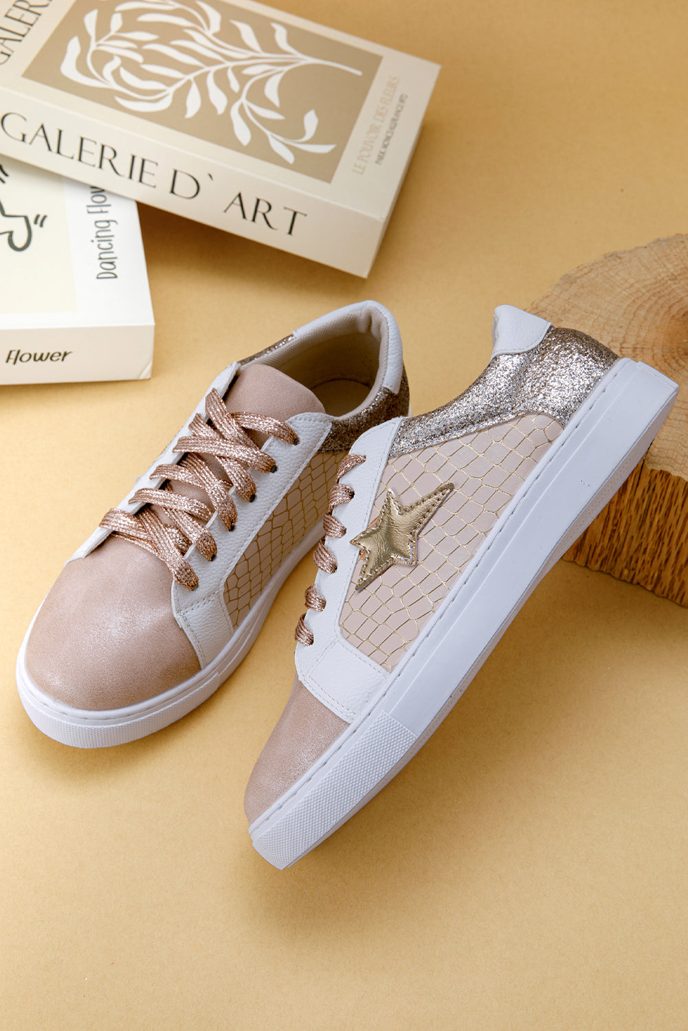 Dearlove Gold Glitter Star Patchwork PU Leather Lace-up Sneakers Dear-Lover Dropshipping