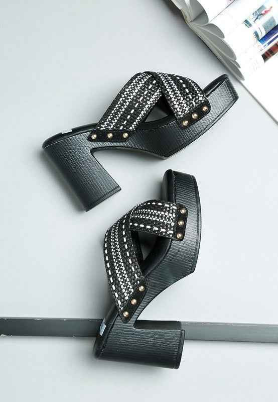 Finley Raffia High Block Heel Clogs