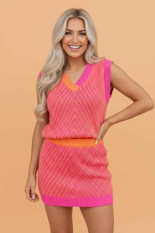 Chevron Stripe Sweater Knit Tank & Mini Skirt Set