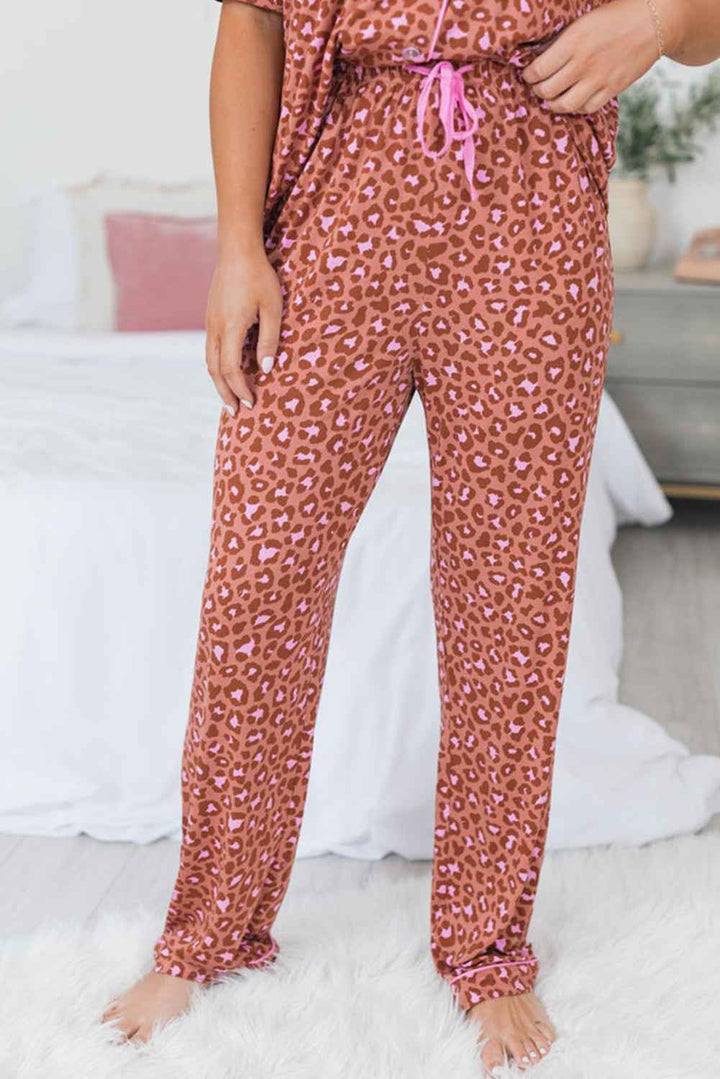 Brown Leopard Print Short Sleeve Shirt and Pants Pajamas Set Dear-Lover Dropshipping