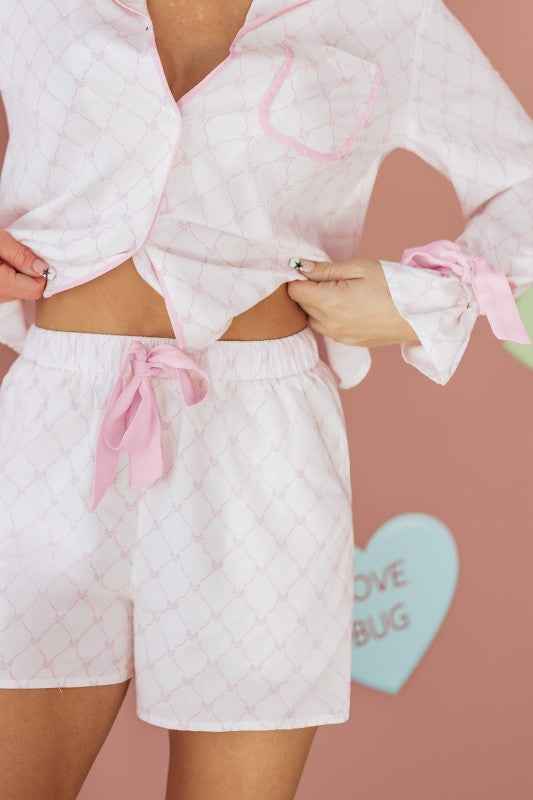 Bow Tie Lattice Top and Shorts Pajama Set