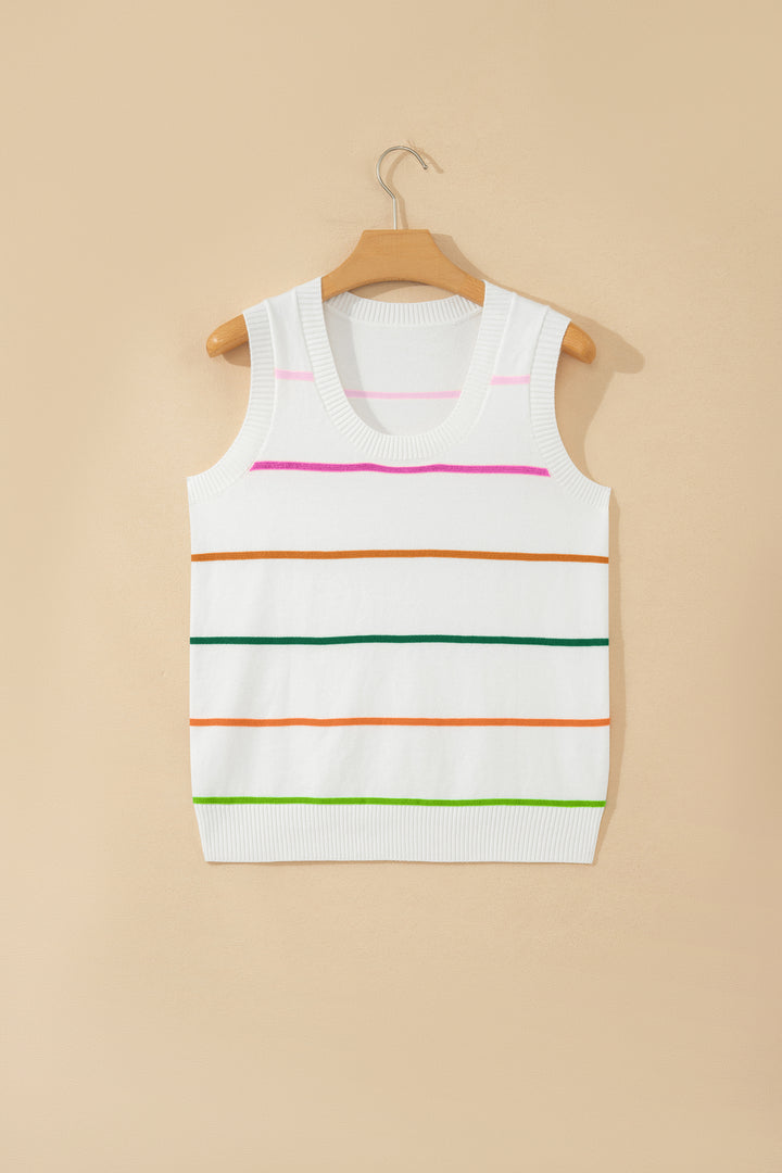 Sky Blue Stripe Round Neck Knitted Sweater Tank Dear-Lover Dropshipping