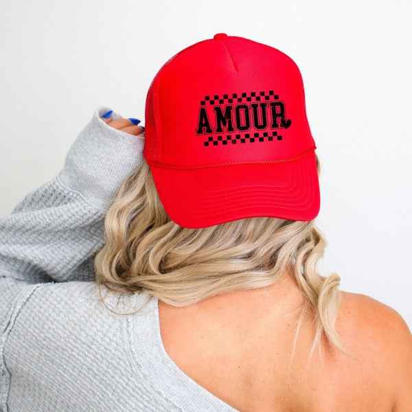 Amour Distressed Checkered Foam Trucker Hat
