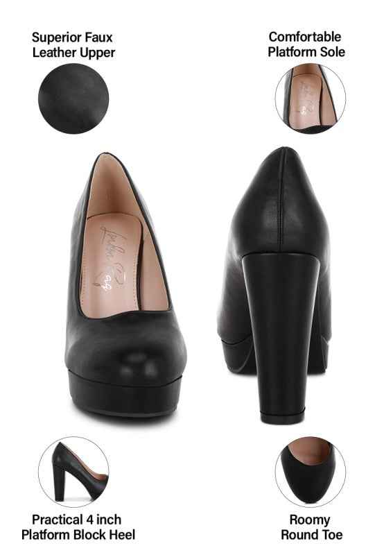Damsor Faux Leather Block Heel Pumps