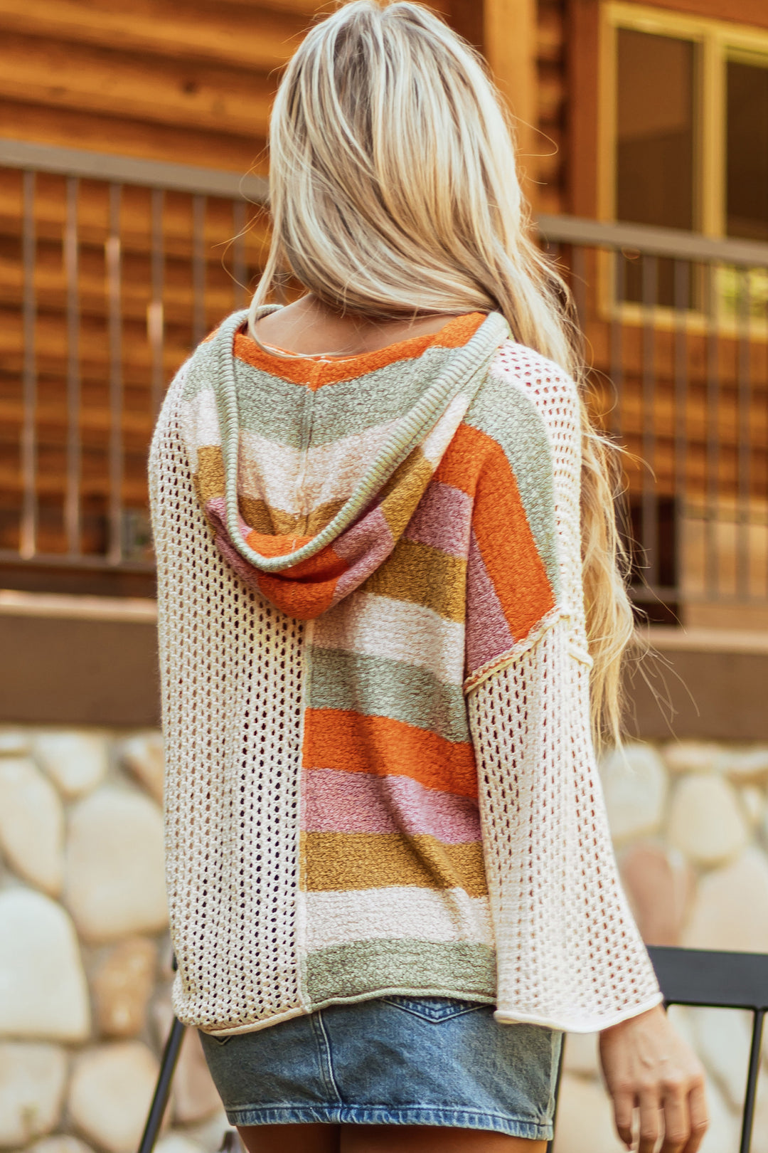 DEAR-LOVER Beige Oversized Colorblock V Neck Hooded Sweater Dear-Lover Dropshipping