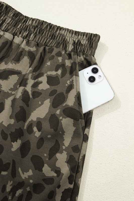 Leopard Crew Neck Tee & High Waist Shorts Set