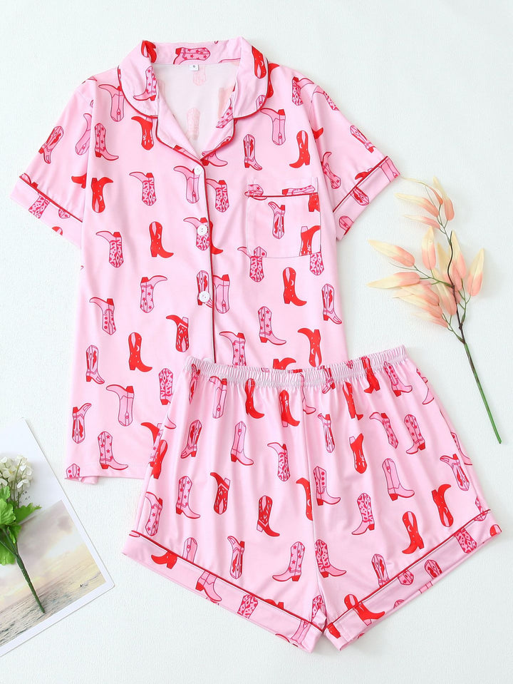Western Cowboy High Heel Shoes Short Sleeve Shorts Pajamas Loungewear eprolo