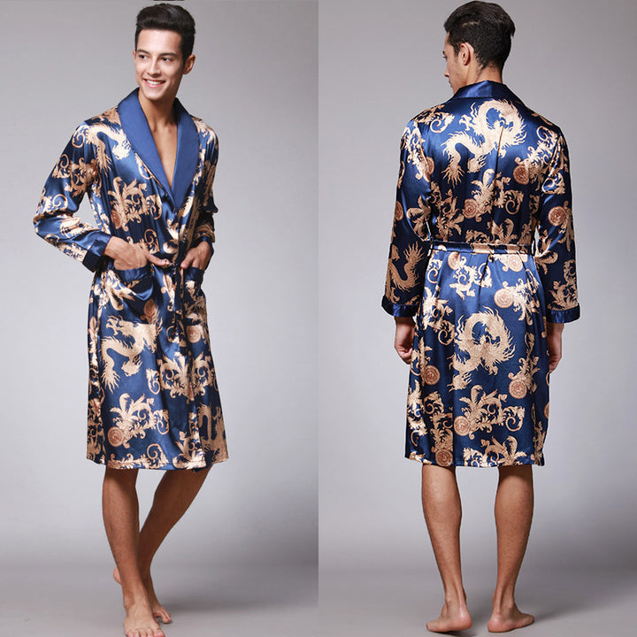 Nightgown Silk Ice Silk Men's Pajamas Men's Long Sleeve Nightgown Bathrobes Home Clothing eprolo