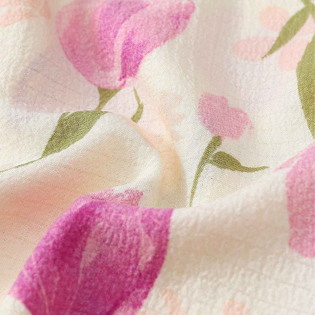 Purple Chrysanthemum Pleated Pajamas for Women, Bubble Crepe Sleepwear