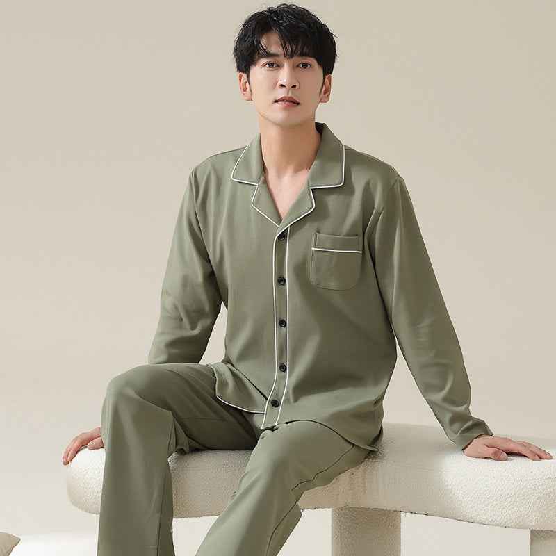 Long sleeved cardigan home wear men's pajamas set