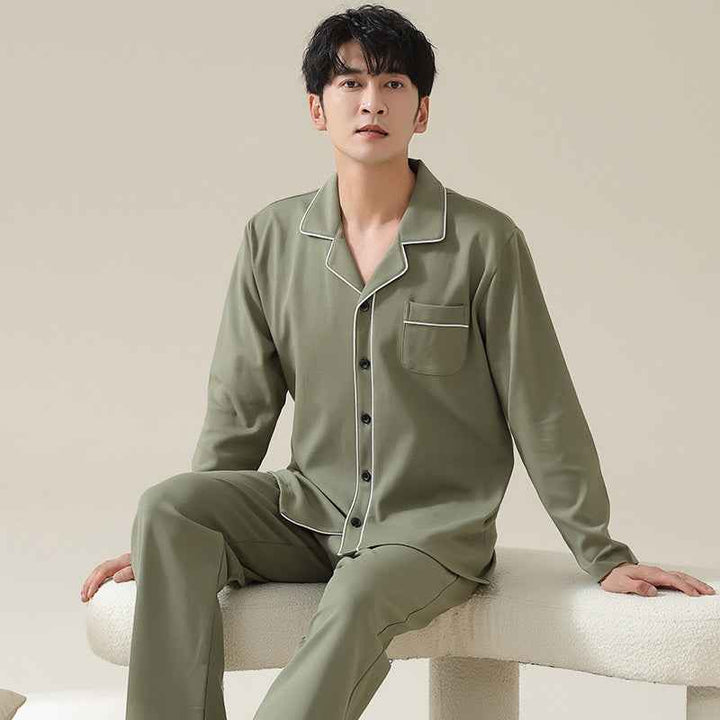 Long sleeved cardigan home wear men's pajamas set