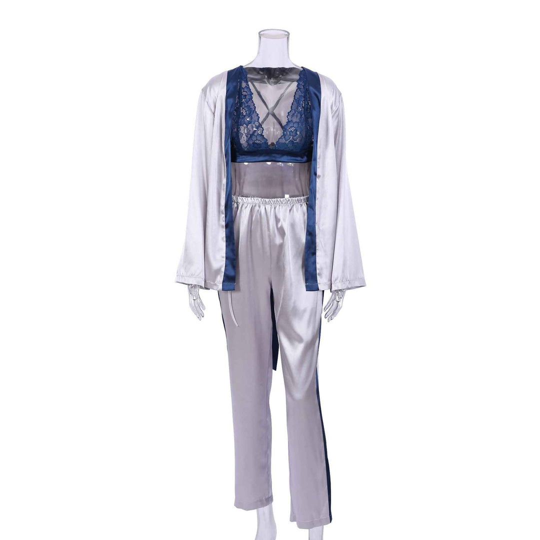 Lace Underwear Sexy Temptation Fashion Pajamas Women's Thin Three-Piece Color Matching Home Clothes