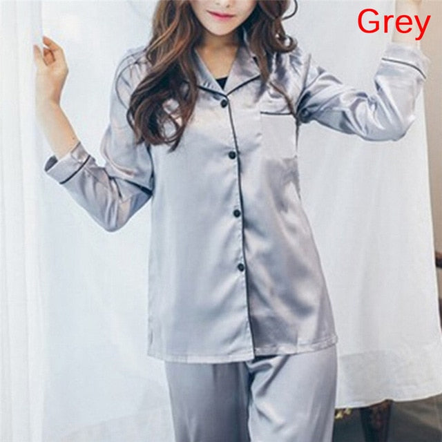 2 Piece Set Loungewear Womens Silk Satin Pajamas Pyjamas Set Long Sleeve Sleepwear Pijama Pajamas Suit Female Sleep eprolo