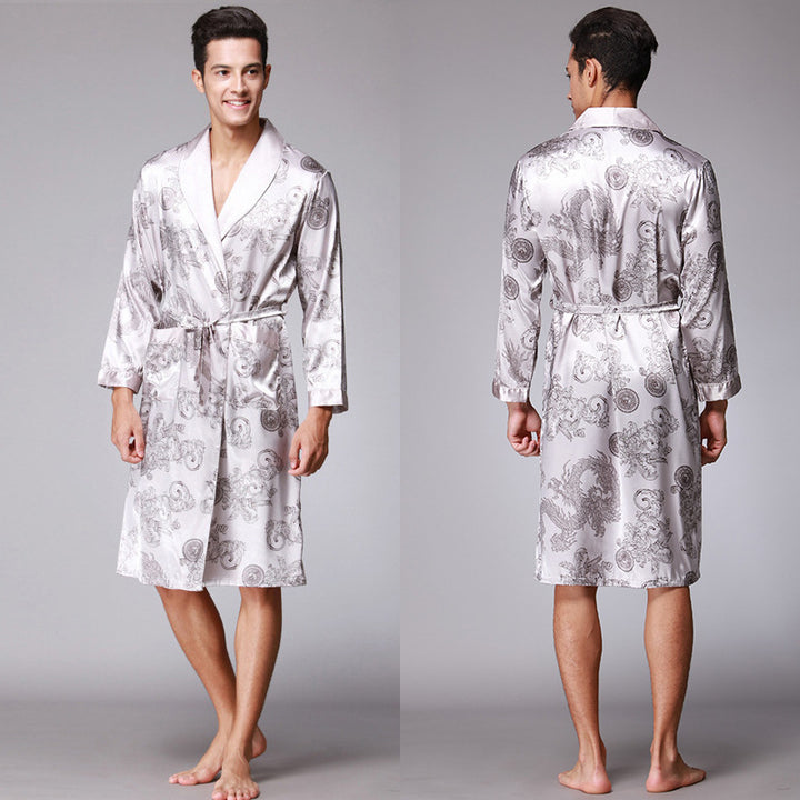 Nightgown Silk Ice Silk Men's Pajamas Men's Long Sleeve Nightgown Bathrobes Home Clothing eprolo