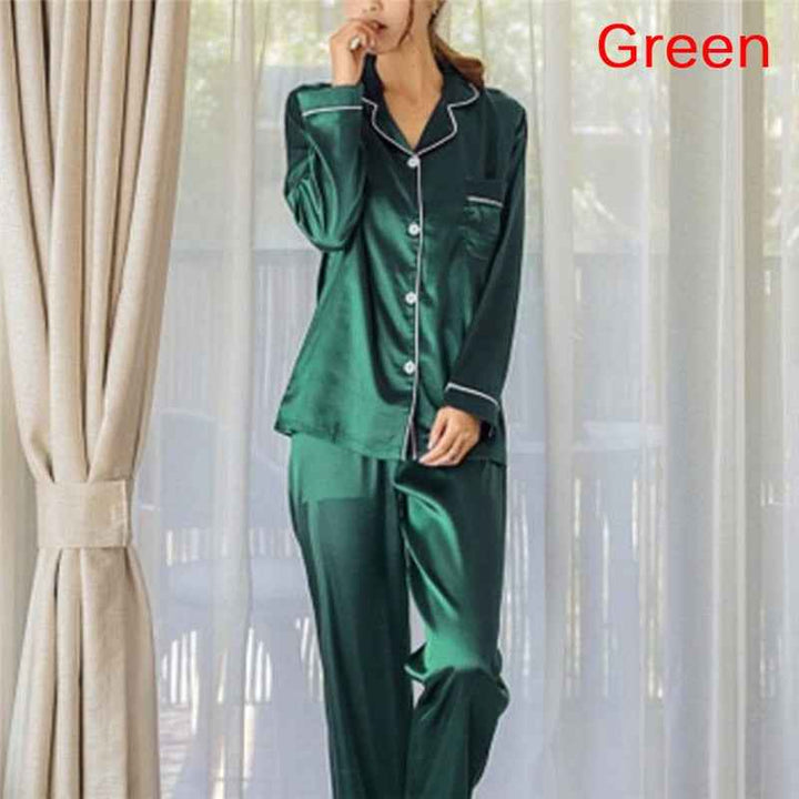 2 Piece Set Loungewear Womens Silk Satin Pajamas Pyjamas Set Long Sleeve Sleepwear Pijama Pajamas Suit Female Sleep