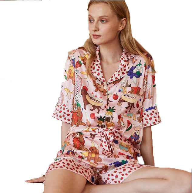 Summer Pajamas Ladies Short Sleeve Shorts Cute Cartoon Suit Home Clothes eprolo