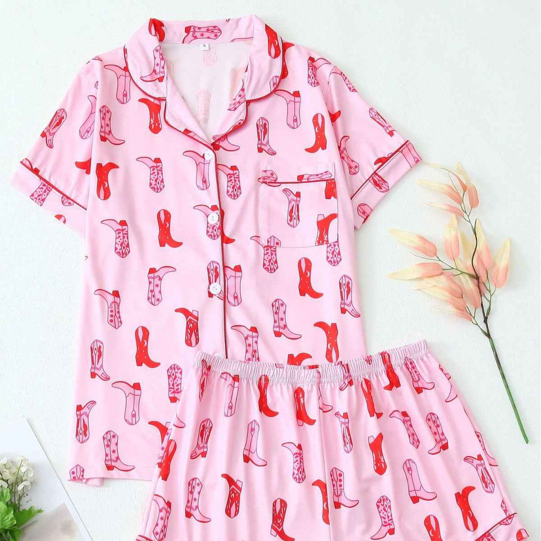 Western Cowboy High Heel Shoes Short Sleeve Shorts Pajamas Loungewear eprolo