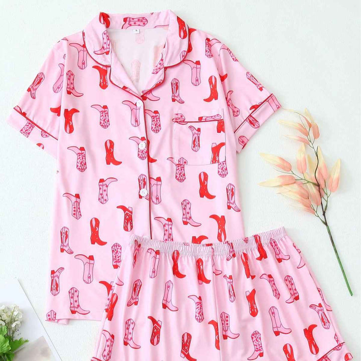 Western Cowboy High Heel Shoes Short Sleeve Shorts Pajamas Loungewear
