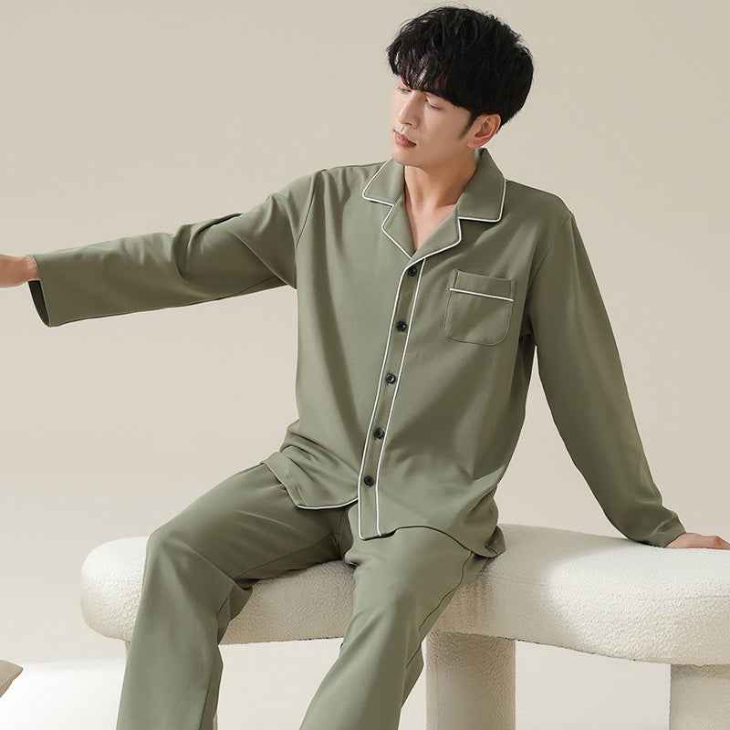 Long sleeved cardigan home wear men's pajamas set