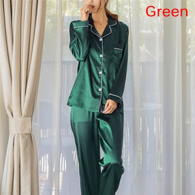 2 Piece Set Loungewear Womens Silk Satin Pajamas Pyjamas Set Long Sleeve Sleepwear Pijama Pajamas Suit Female Sleep eprolo