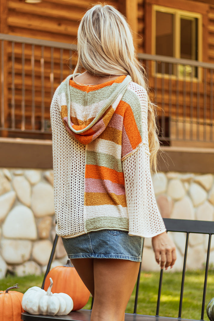 DEAR-LOVER Beige Oversized Colorblock V Neck Hooded Sweater Dear-Lover Dropshipping
