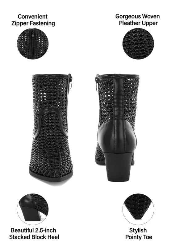 Artisole Woven Pleather Block Heel Boots