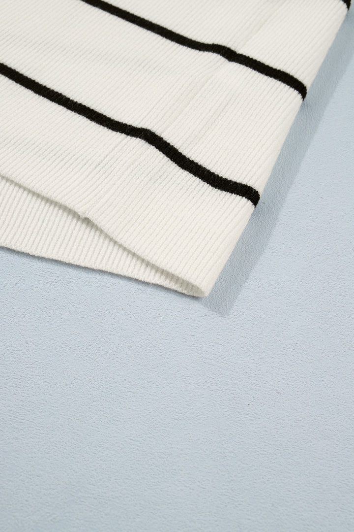 White Stripe Ribbed Knit Half Sleeve Loose Sweater Tee Dear-Lover Dropshipping