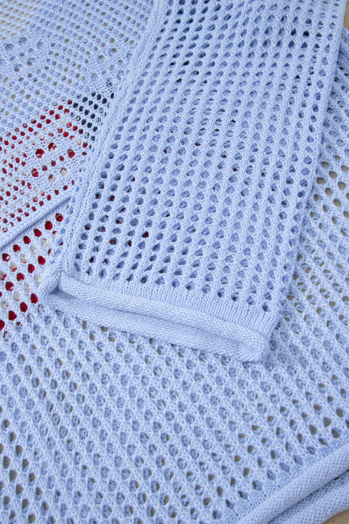Beau Blue Hollow Out Crochet Knit American Flag Patched Sweater Hoodie Dear-Lover Dropshipping