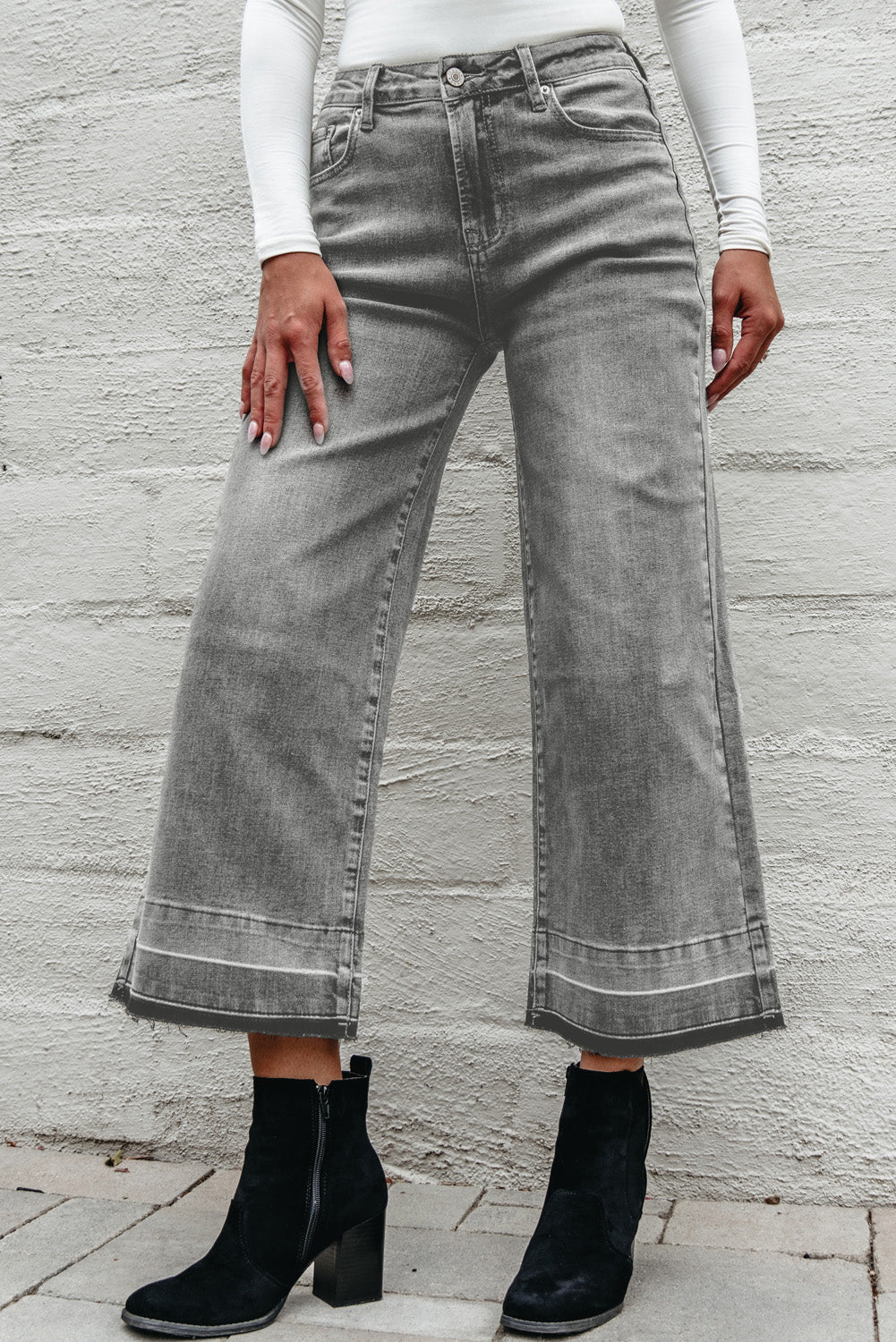 Gray Raw Hem Straight Leg Loose High Waist Jeans Dear-Lover Dropshipping