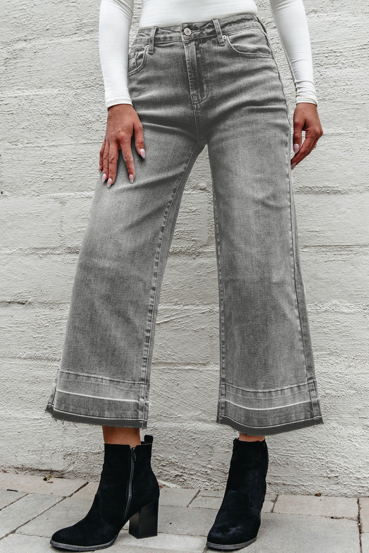 Gray Raw Hem Straight Leg Loose High Waist Jeans Dear-Lover Dropshipping