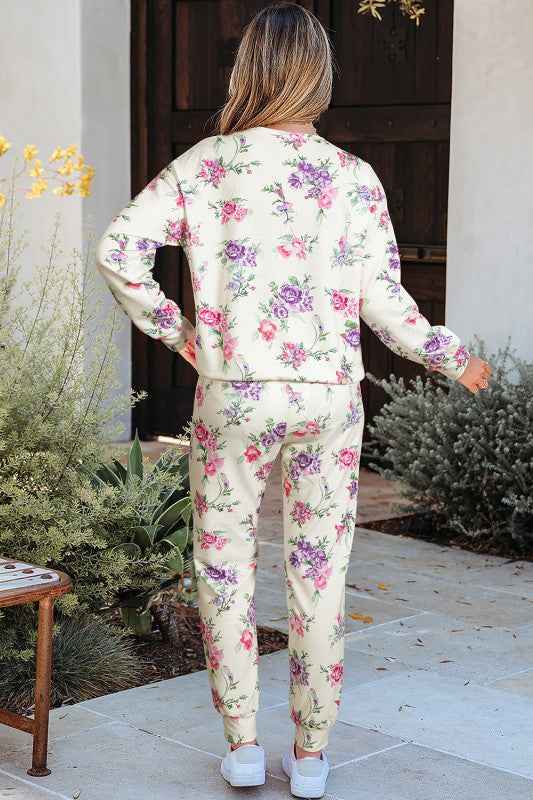 Floral Pullover and Drawstring Lounge Set