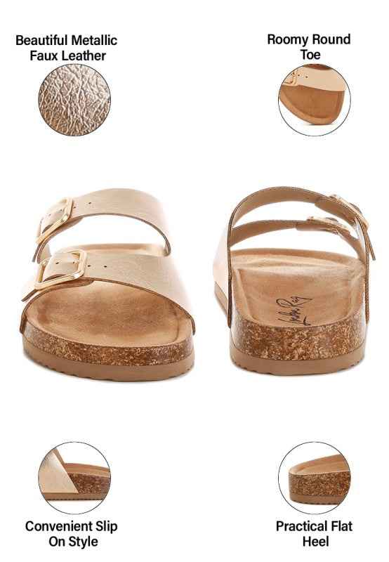 Parla Metallic Double Buckle Sandals