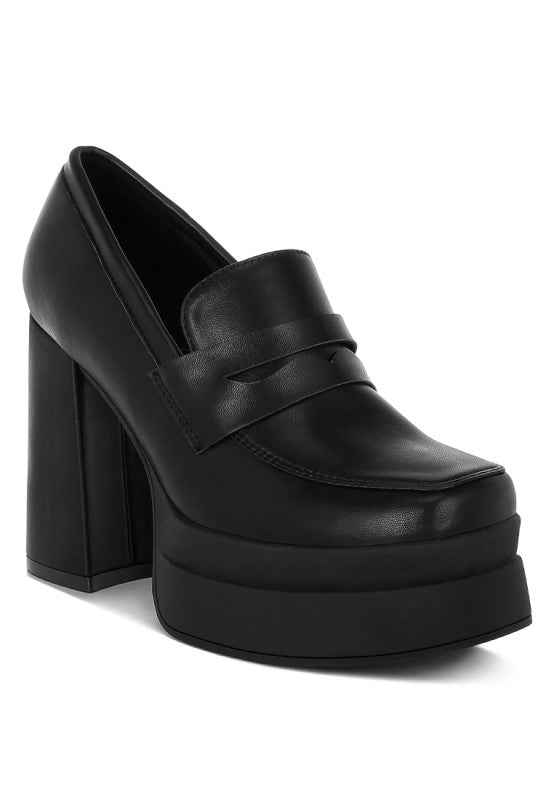 Edwina Chunky Penny Strap Heeled Loafers